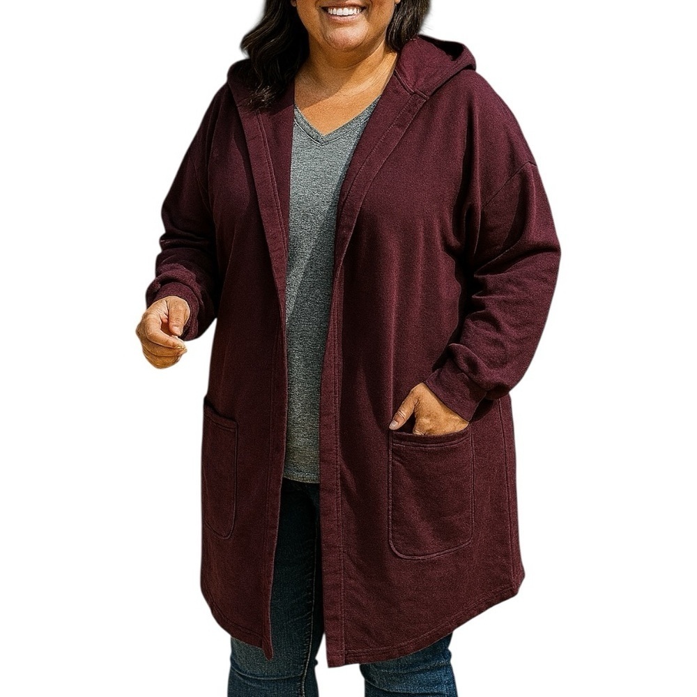 FLX XXL Cozy Hooded Sweatshirt Long Cardigan Longline Plus Size Layering